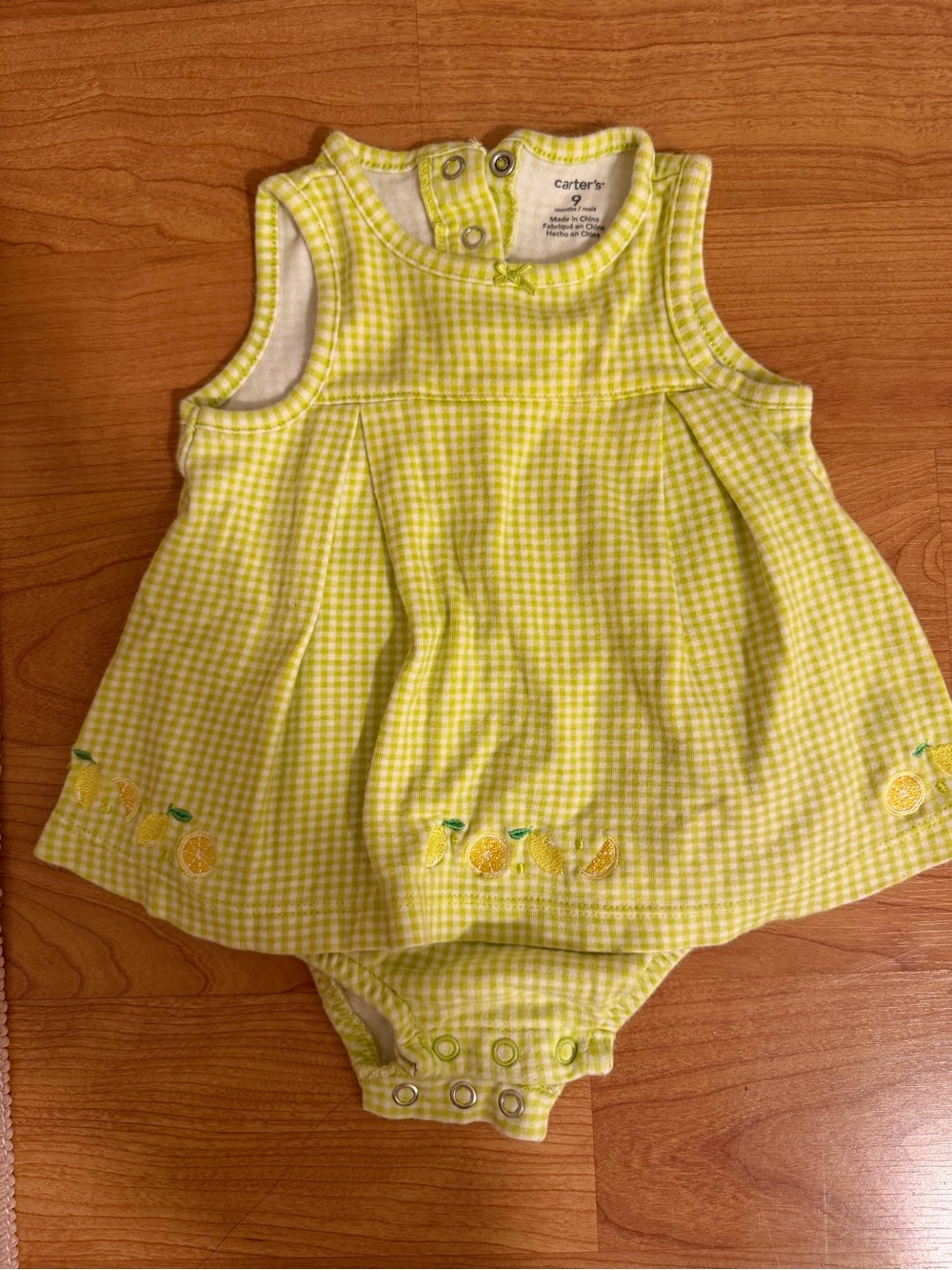 Carter's Yellow Gingham Lemon Embroidered Dress Romper